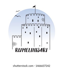 Rumeli hisari line illustration on white background, doodle style. Vector for postcard, souvenirs
