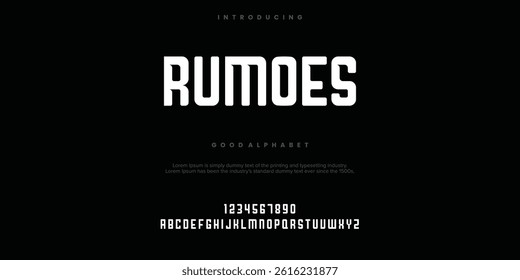 Rumoes Abstract minimal modern alphabet fonts. Typography technology vector illustration