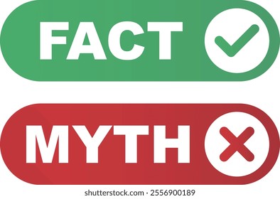 Rumor dishonest news myths and facts badge. Cross and tick icon. Vector illustration