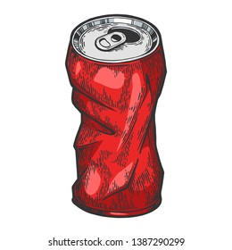 Rumpled metal can color sketch engraving vector illustration. Scratch board style imitation. Hand drawn image.