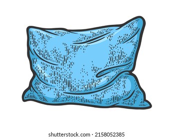 rumpled pillow cushion color sketch engraving vector illustration. T-shirt apparel print design. Scratch board imitation. Black and white hand drawn image.