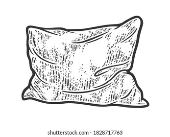 rumpled pillow cushion sketch engraving vector illustration. T-shirt apparel print design. Scratch board imitation. Black and white hand drawn image.