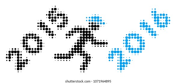 Run To 2016 Year halftone vector icon. Illustration style is dotted iconic Run To 2016 Year icon symbol on a white background. Halftone texture is circle dots.