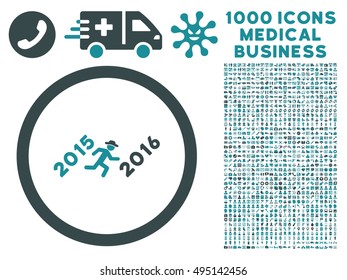 Run to 2016 Year icon with 1000 medical commercial soft blue vector design elements. Clipart style is flat bicolor symbols, white background.