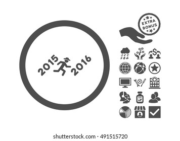 Run to 2016 Year pictograph with bonus images. Vector illustration style is flat iconic symbols, gray color, white background.
