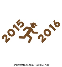 Run To 2016 Year vector icon. Style is flat symbol, brown color, rounded angles, white background.