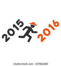 Run To 2016 Year vector icon. Style is bicolor flat symbol, orange and gray colors, rounded angles, white background.