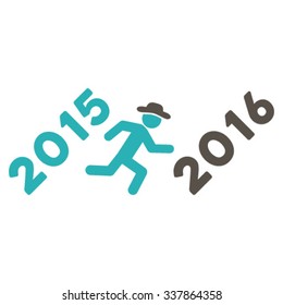Run To 2016 Year vector icon. Style is bicolor flat symbol, grey and cyan colors, rounded angles, white background.