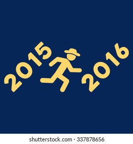 Run To 2016 Year vector icon. Style is flat symbol, yellow color, rounded angles, blue background.