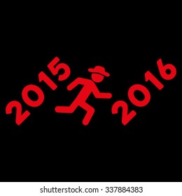 Run To 2016 Year vector icon. Style is flat symbol, red color, rounded angles, black background.