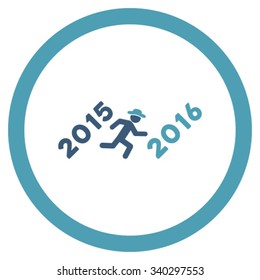 Run To 2016 Year vector icon. Style is bicolor flat circled symbol, cyan and blue colors, rounded angles, white background.