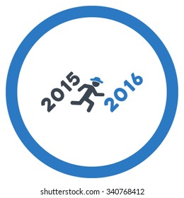Run To 2016 Year vector icon. Style is bicolor flat circled symbol, smooth blue colors, rounded angles, white background.