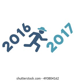 Run to 2017 Year vector icon. Style is flat graphic symbol, cyan and blue colors, white background.