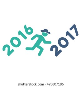Run to 2017 Year vector pictograph. Style is flat graphic symbol, cobalt and cyan colors, white background.