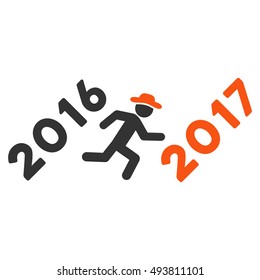 Run to 2017 Year vector pictograph. Style is flat graphic symbol, orange and gray colors, white background.