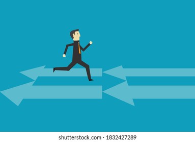 Run across the road to the destination, Vector illustration in flat style