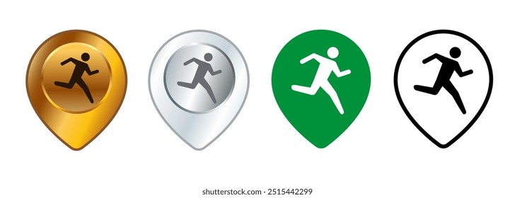 Run area map pinpoint marker location running zone healthy activity athlete runner place design set collection