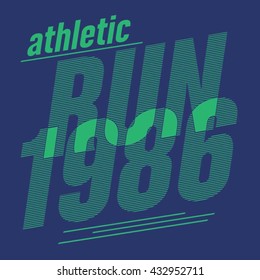Run athletic typography, t-shirt graphics, vectors