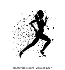 Run, athletics, running woman, female sprinter, isolated vector silhouette, side view