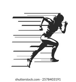 Run, athletics, running woman, female sprinter, isolated vector silhouette, side view