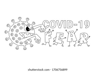 Run away from covid-19 silent spreader. Fear of covid 19 vector cartoon. 