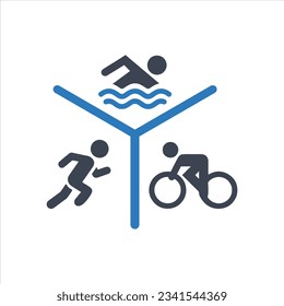 Run Bike Swim Triathlon icon on white background