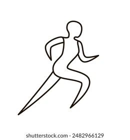 Corre, silueta del cuerpo corredor mujer, correr entrenamiento deportivo, icono de línea. Carrera, competición de juegos, entrenamiento de trote. Ilustración vectorial