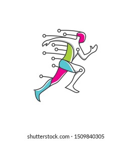run body technology line art logo icon vector
