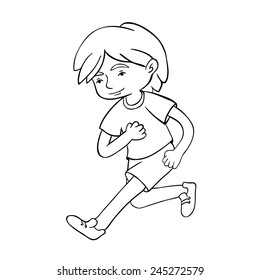 Run boy contour vector illustration. Healthy lifestyle background.