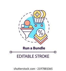 Run bundle concept icon. Marketing strategy. Optimizing online business abstract idea thin line illustration. Isolated outline drawing. Editable stroke. Arial, Myriad Pro-Bold fonts used