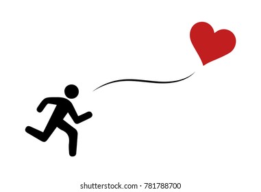 Run by love. human icon. Valentine vector. free space for text.