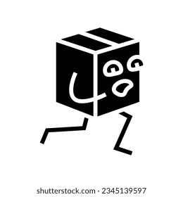 run cardboard box character glyph icon vector. run cardboard box character sign. isolated symbol illustration