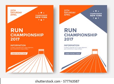 Run Championship Poster Design Template. Running Marathon Vector Flyer. Finish Line