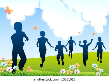 run children silhouette