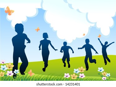 run children silhouette