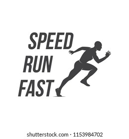 Run club logo, emblem with abstract running man silhouette, label for sports club, sport tournament, competition, marathon and healthy lifestyle vector illustration.