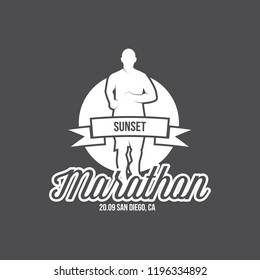 Run club logo, emblem with abstract running man silhouette, label for sports club, sport tournament, competition, marathon and healthy lifestyle vector illustration.