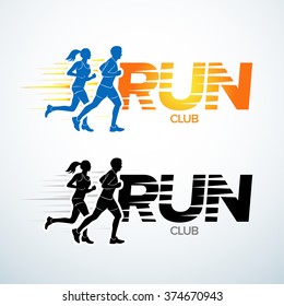 Run Club Logo Template. Sport Logotype Template, Sports Club, Running Club And Fitness Vector Logo Design Template. Man And Woman Fitness.