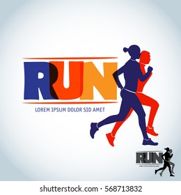 Run Club Logo Template. Sport Logotype Template, Sports Club, Running Club And Fitness Vector Logo Design Template. Man And Woman Fitness. Couple Running.