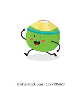 run coconut fruit cute character mascot vector design