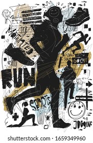 Run Collage hand drawn in vector on one layer.