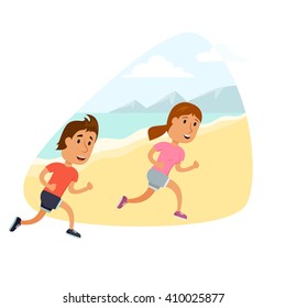 Run couple. Healthy lifestyle illustration