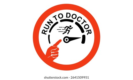 run to doctor sign, black and red isolated silhouette
