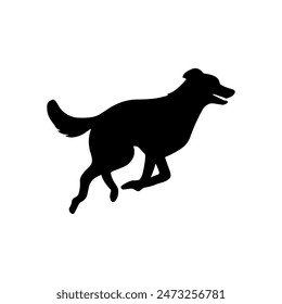 Run dog silhouette jump vector logo icon. Sport dog canine fast profile sign silhouette background