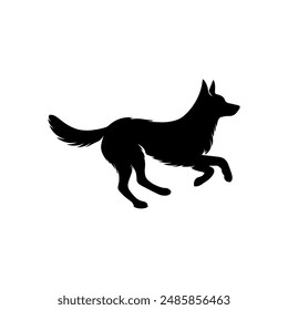 Run dog silhouette jump vector logo icon. Sport dog canine fast profile sign silhouette background