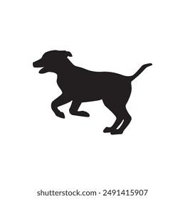 Run dog silhouette jump vector logo icon. Sport dog canine fast profile sign silhouette background