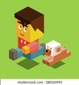 run with dog. vector illustration