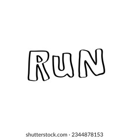 Run doodle icon sign logo Hand drawn ink sketch Decorative scrapbooking element Sport abstract design Children's style Fashion print for clothes greeting invitation card flyer banner poster cover book