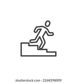 Run down staircase line icon. linear style sign for mobile concept and web design. Emergency exit run outline vector icon. Symbol, logo illustration. Vector graphics