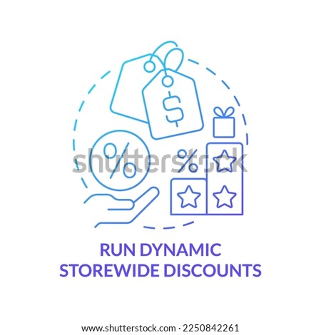 Run dynamic storewide discounts blue gradient concept icon. Offers and discounts. Optimizing online business abstract idea thin line illustration. Isolated outline drawing. Myriad Pro-Bold font used